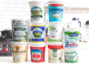 Yogurts on a kitchen counter