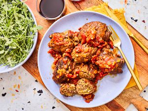 Overhead view of beef braciole