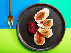 Overhead view of gefilte fish