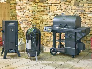 There types of smokers on an outdoor patio